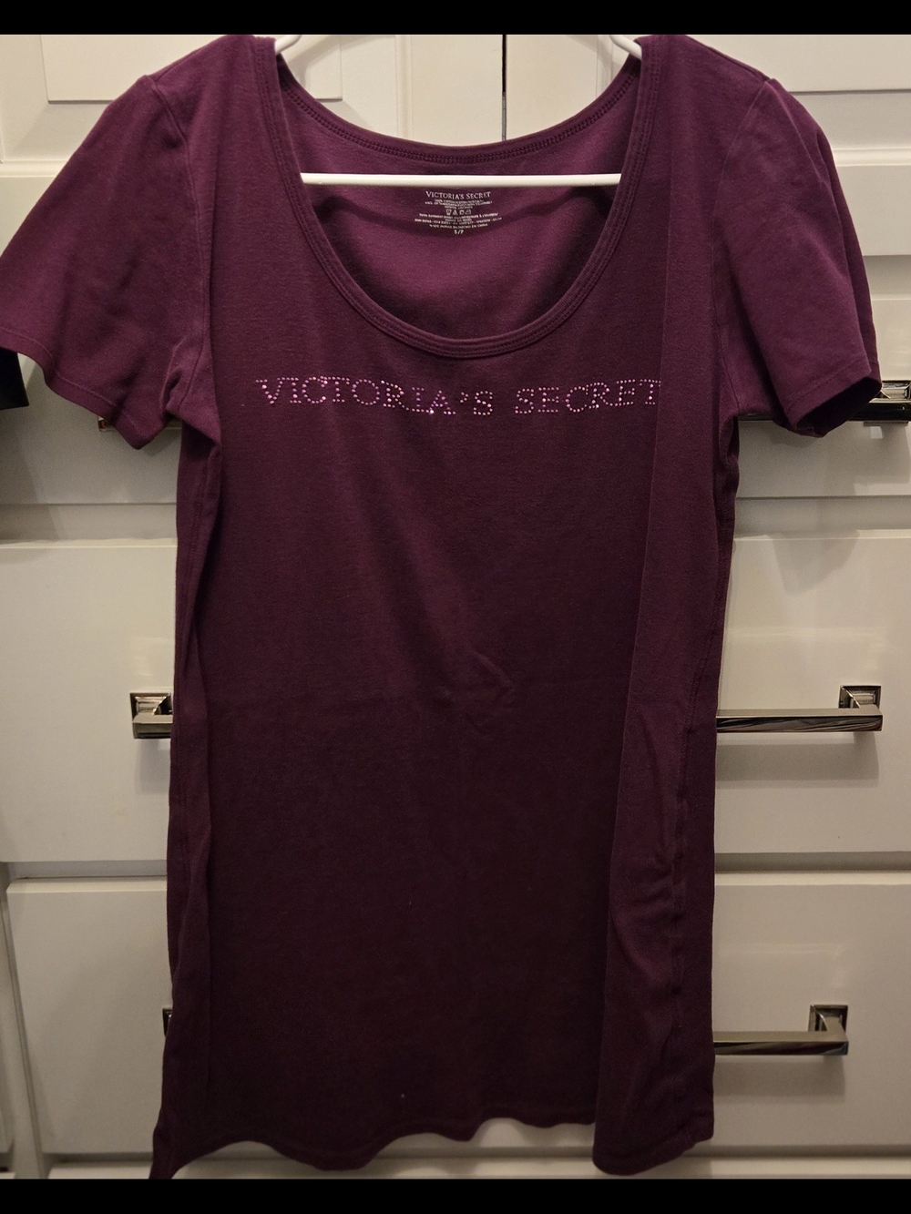 Victoria's Secret Plum Rhinestone Logo Sleep Shirt Scoop Neck